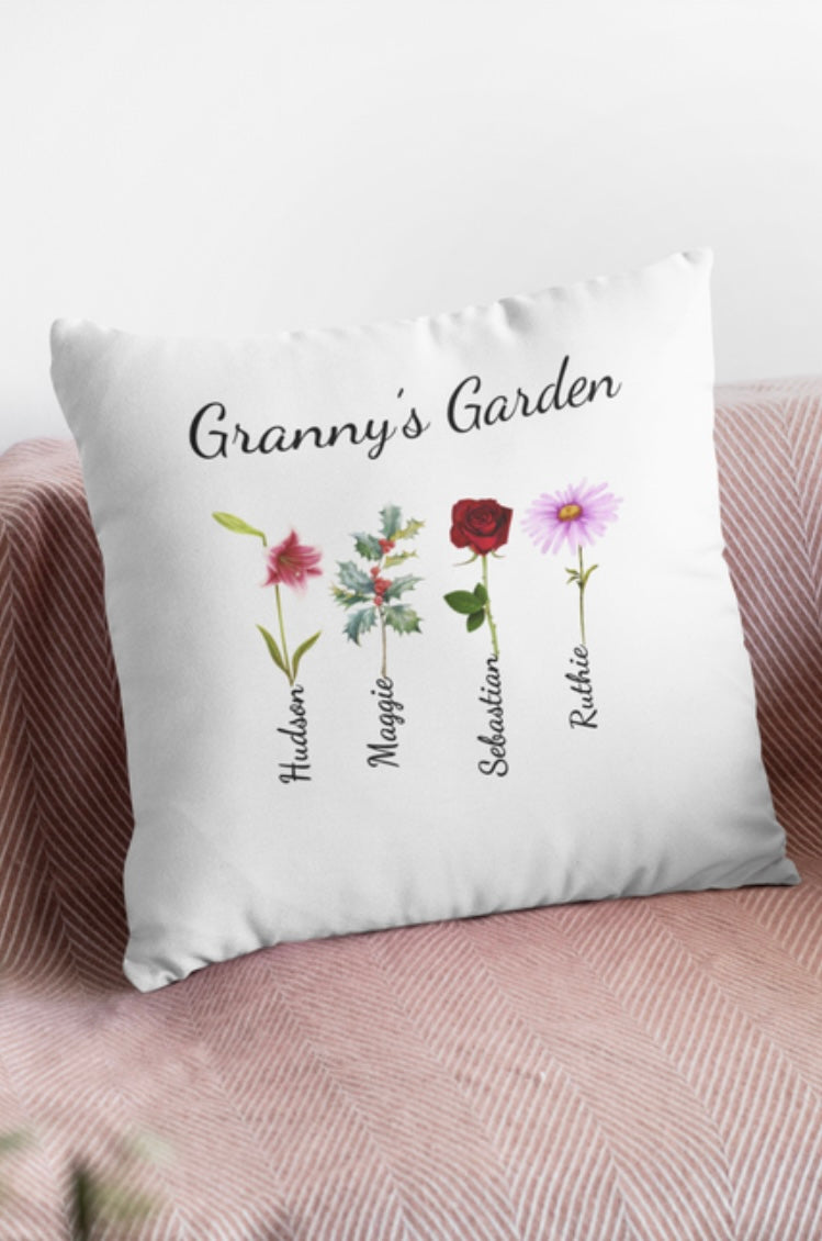 Grandma's Garden Customized Birth Flower Pillow | Large Square Pillow