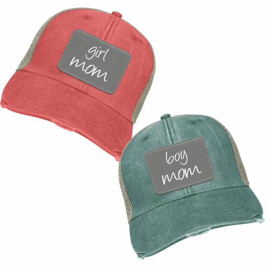 Boy/Girl Mom Patch Hat | Distressed Trucker Hat
