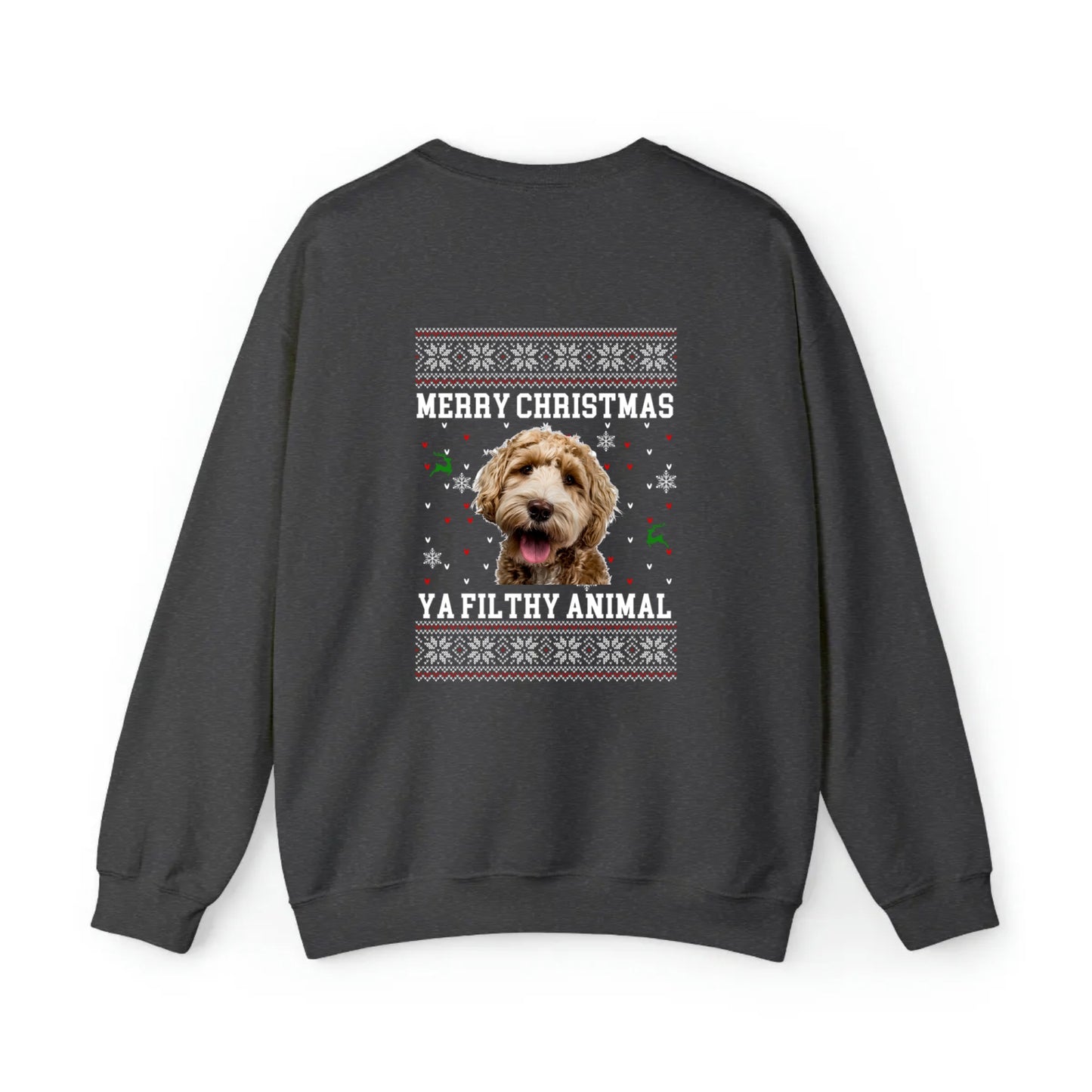 Upload Your Photo-Ugly/Funny Christmas Sweatshirt-Ya Filthy Animal | Crewneck Pullover Sweatshirt