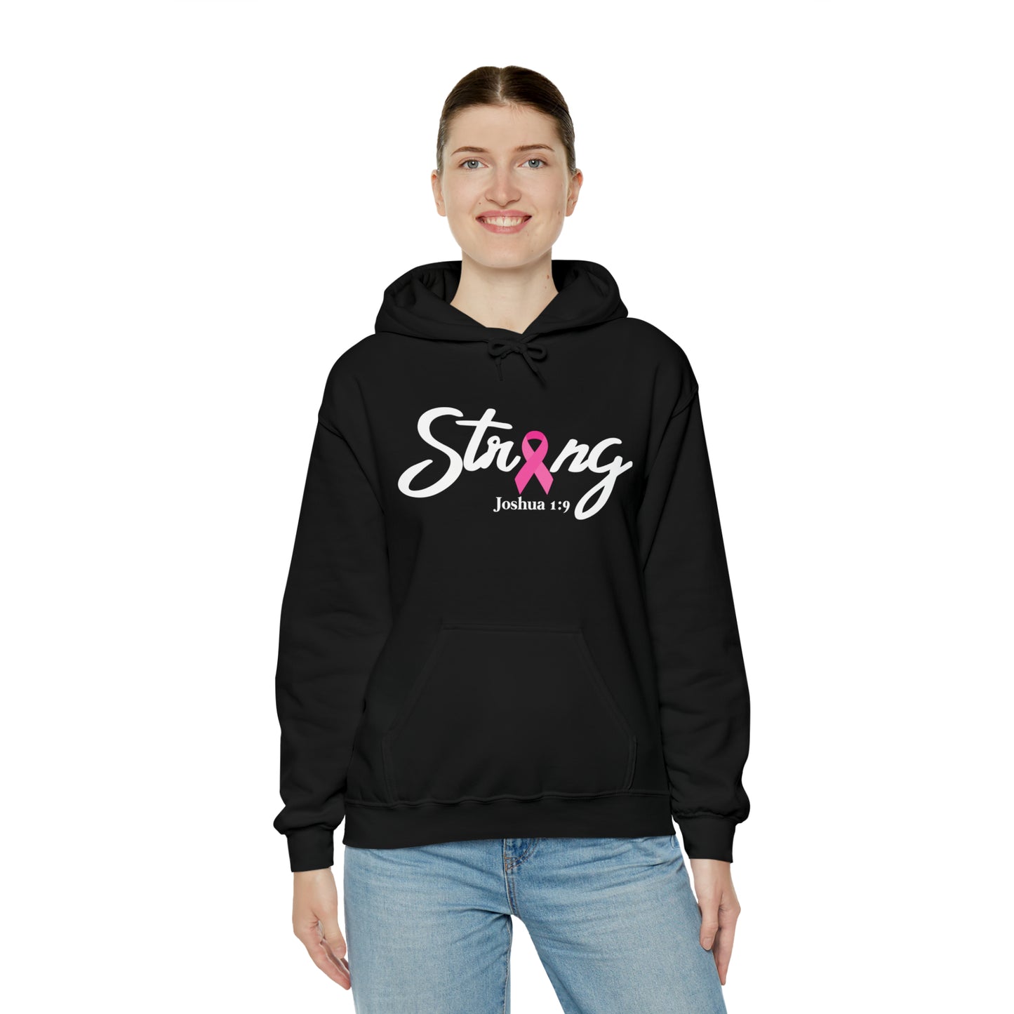 Strong Joshua 1:9; Breast Cancer Survivor | Heavy Blend Hooded Sweatshirt