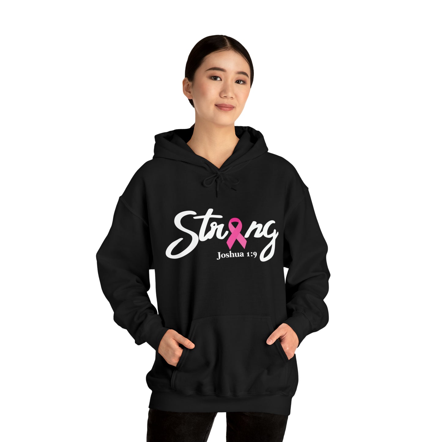 Strong Joshua 1:9; Breast Cancer Survivor | Heavy Blend Hooded Sweatshirt