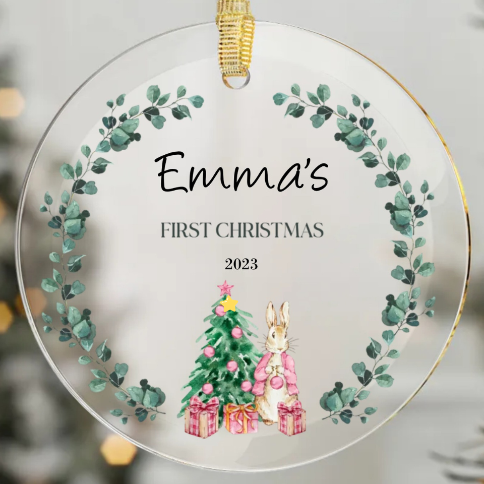 Baby's First Christmas Customized; Girl/Boy Bunny | Glass Ornaments