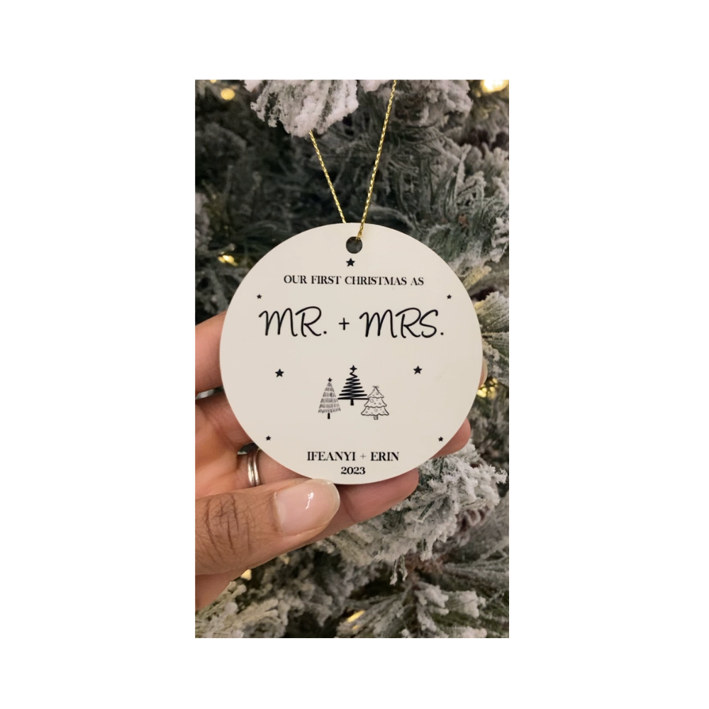 Mr. + Mrs. First Christmas | Circle Ornament