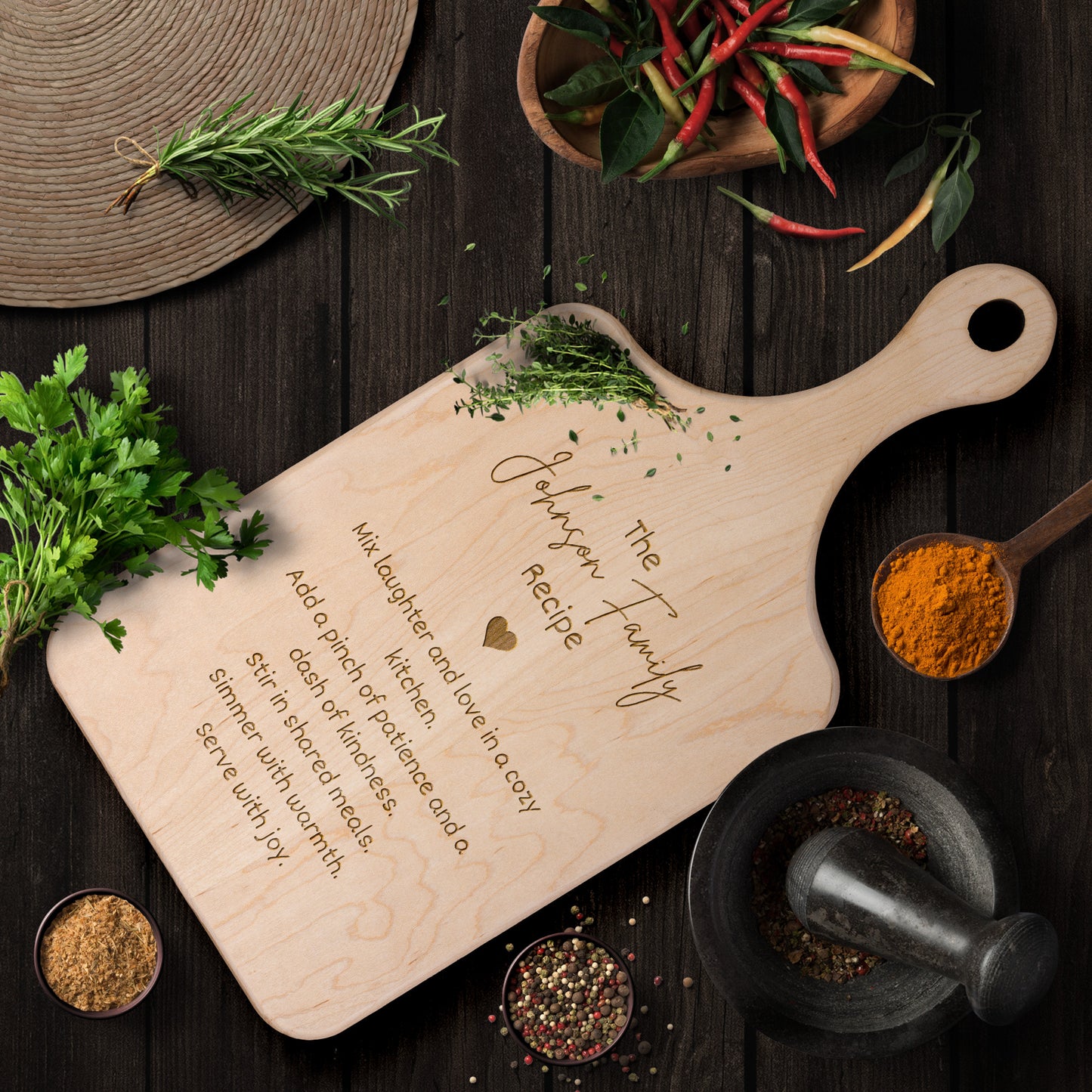 Customized Cutting Board Recipe For Kitchen | Hardwood Paddle Cutting Board