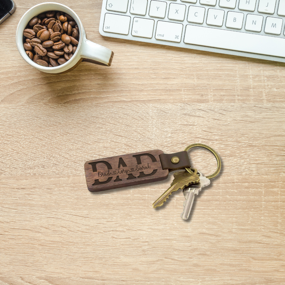 Engraved Split Name DAD Keychain | Wooden Key Chain