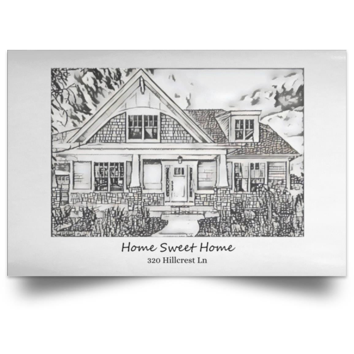 Customized Black/White Sketch of Home | Satin Photo Paper