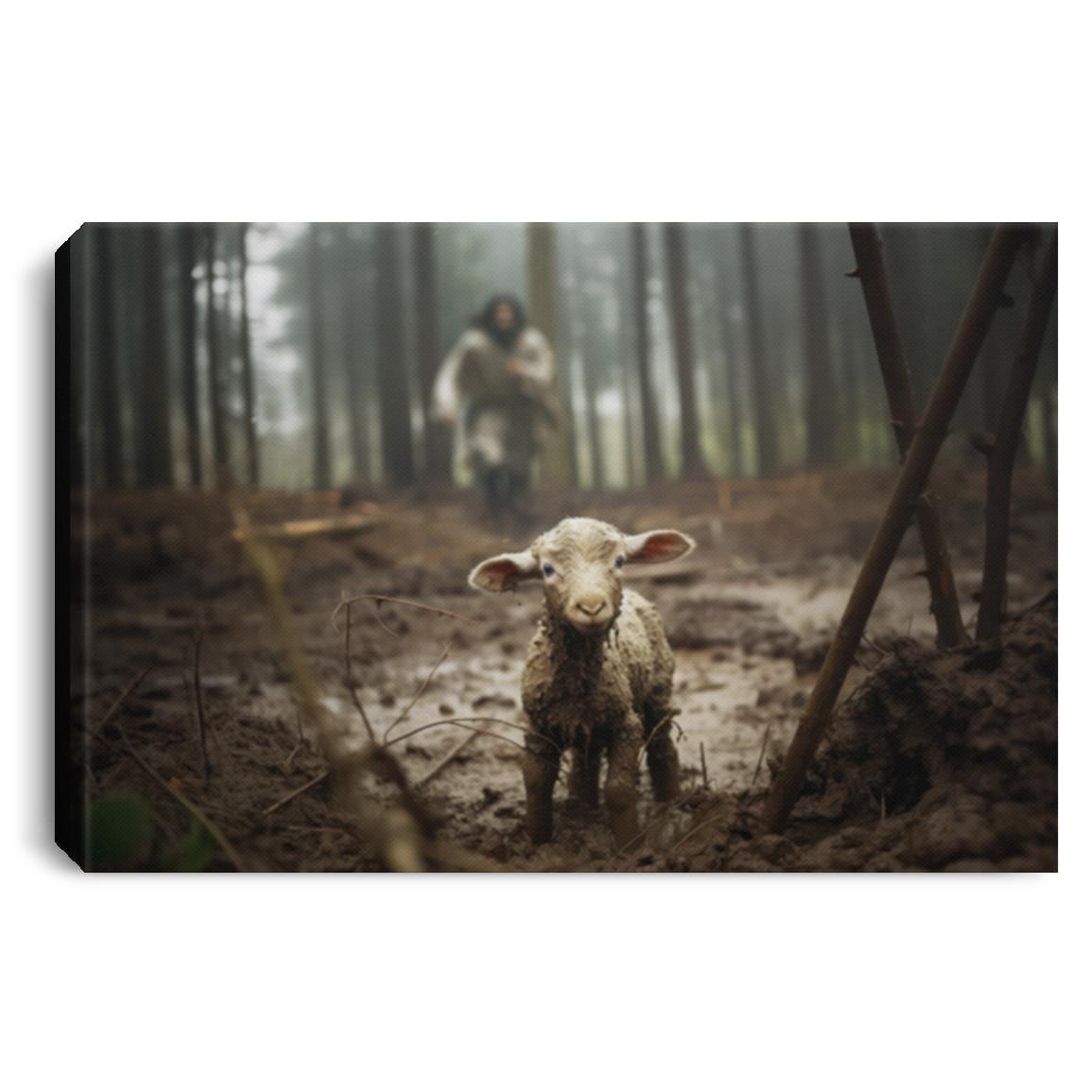 Jesus Running After a Lost Lamb Canvas Wall Art | Landscape Canvas