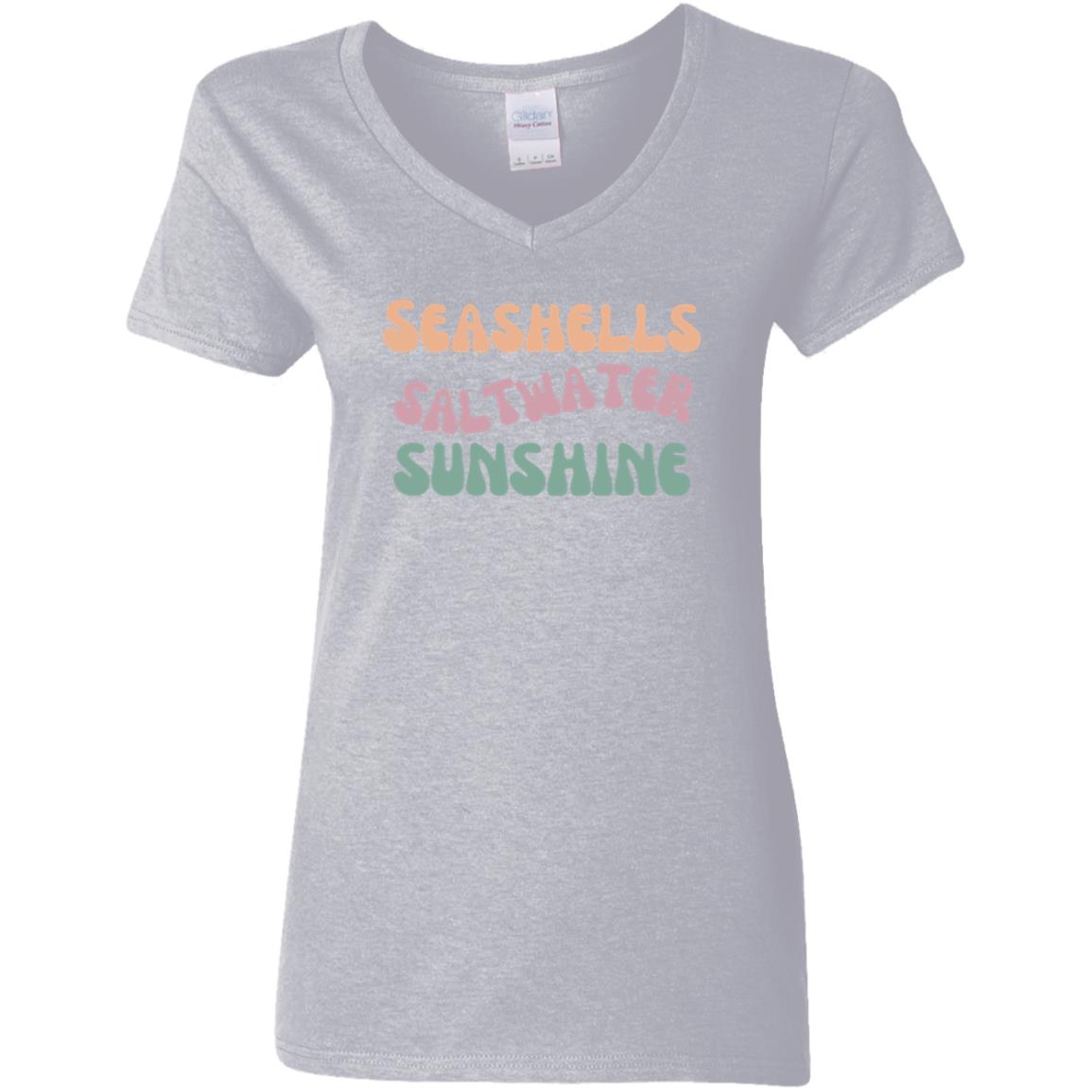 Seashells Saltwater Sunshine V-Neck Tee | Ladies Cotton T-Shirt