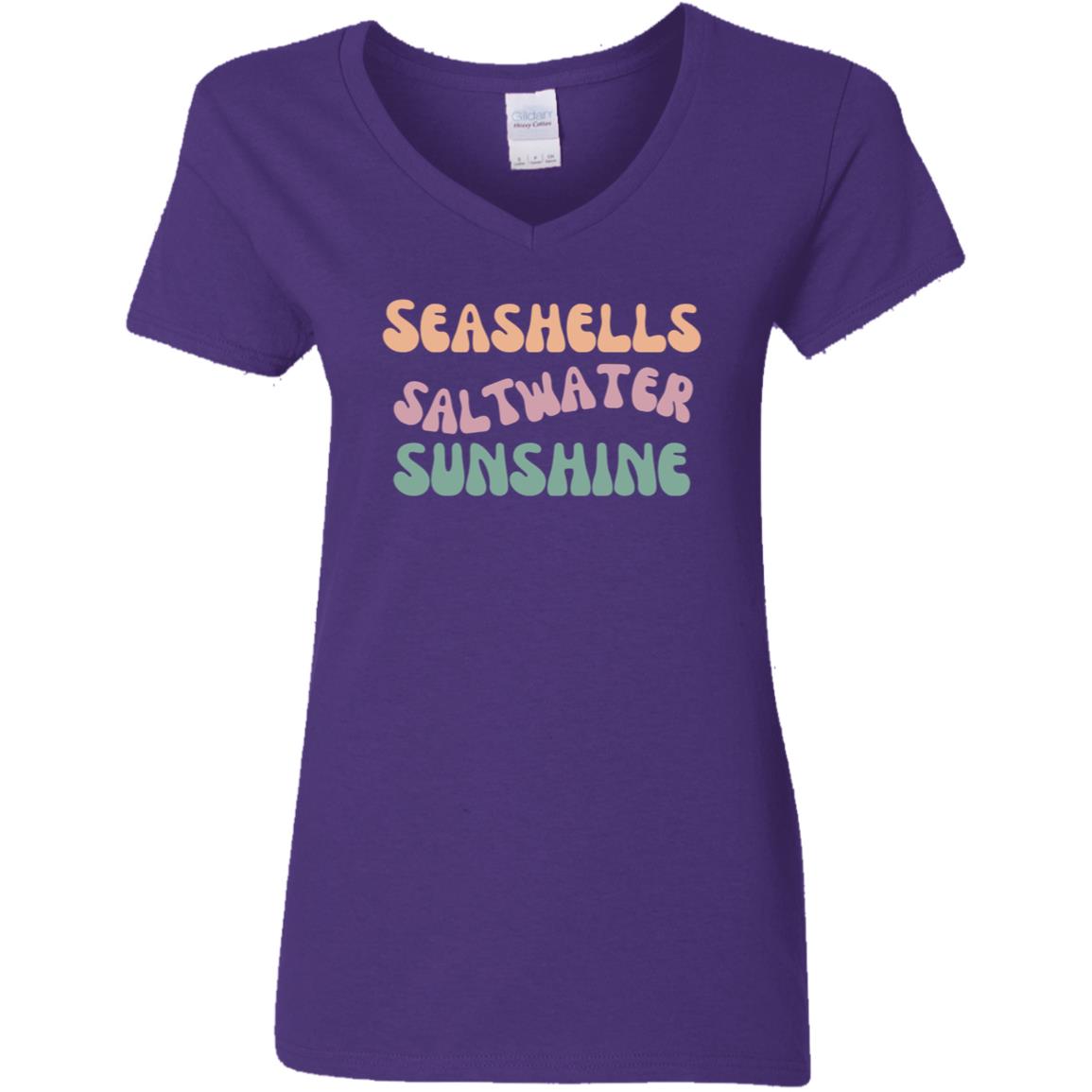 Seashells Saltwater Sunshine V-Neck Tee | Ladies Cotton T-Shirt