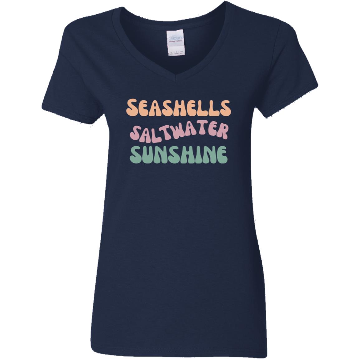 Seashells Saltwater Sunshine V-Neck Tee | Ladies Cotton T-Shirt