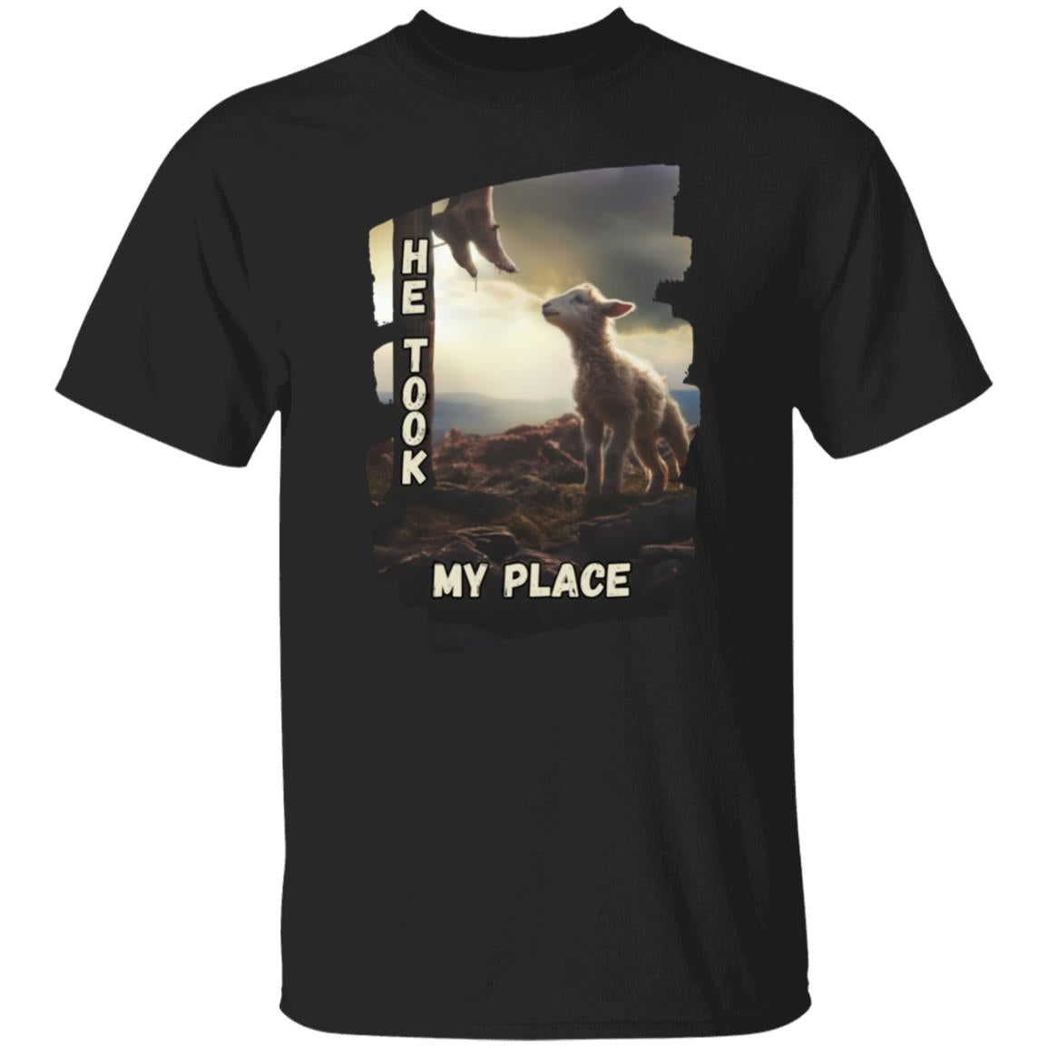 He Took My Place (Style B); Lamb at Cross | 100% Cotton Unisex T-Shirt