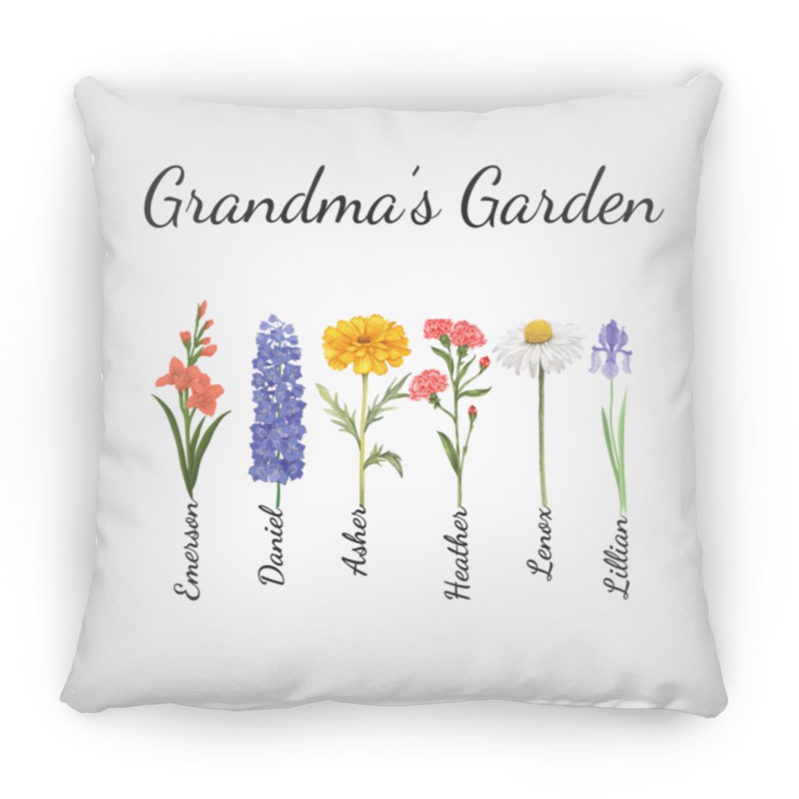 Grandma's Garden Customized Birth Flower Pillow | Large Square Pillow