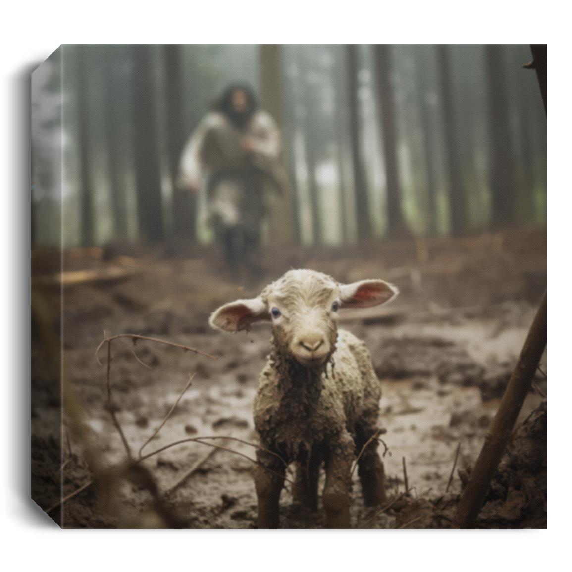 Jesus Rescues the Lamb Canvas Wall Art | Square Gallery Wrapped Canvas