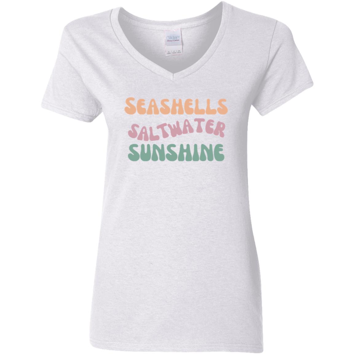 Seashells Saltwater Sunshine V-Neck Tee | Ladies Cotton T-Shirt