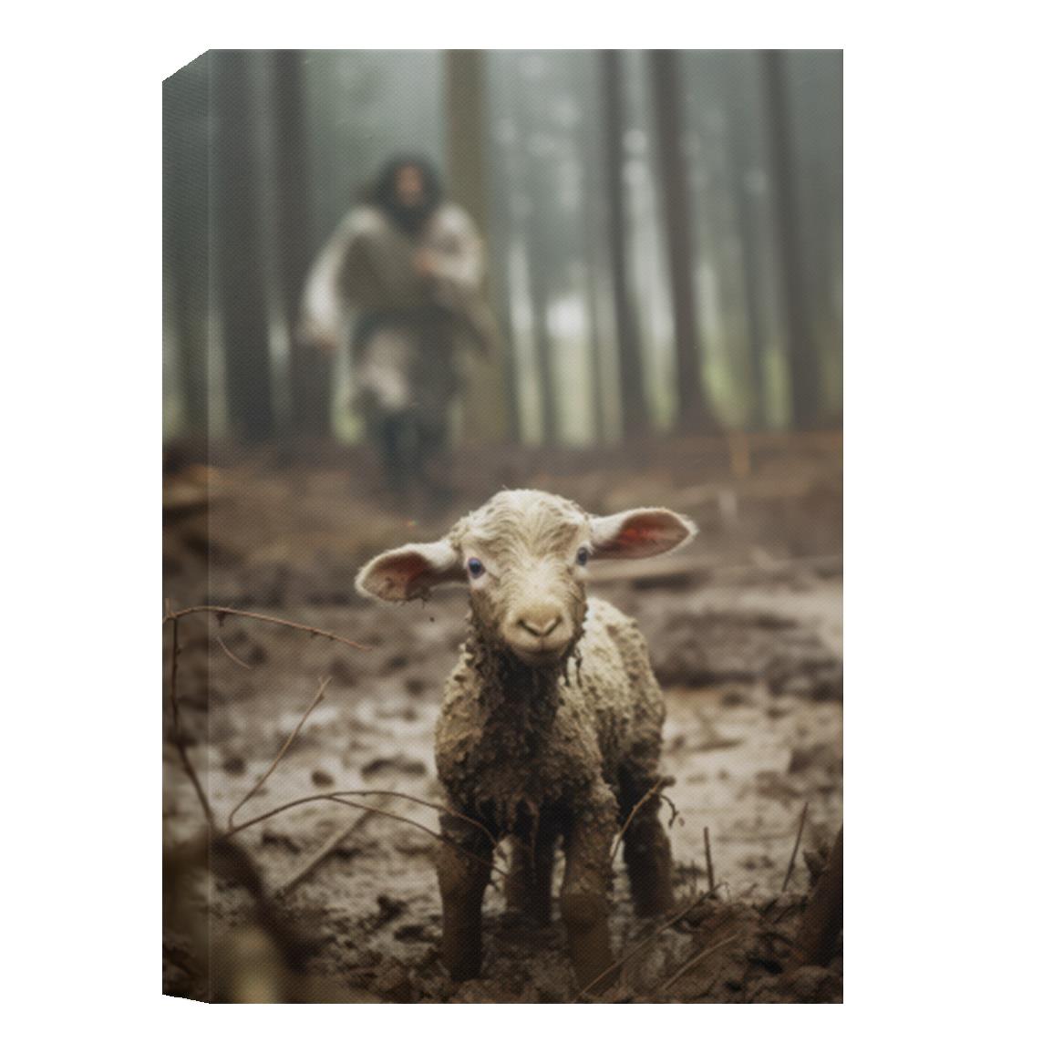 JESUS RESCUES THE LAMB Canvas Wall Art | Deluxe Portrait Canvas 1.5in Frame