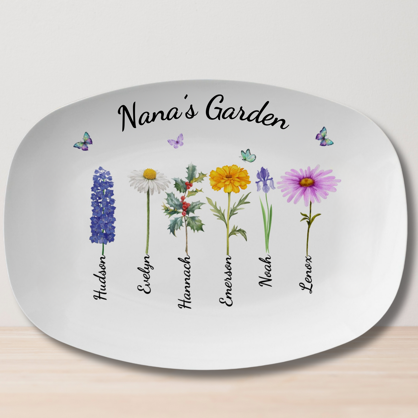 Grandma's Butterfly Garden Customized Birth Flower Platter | Serving Platter 14x10in