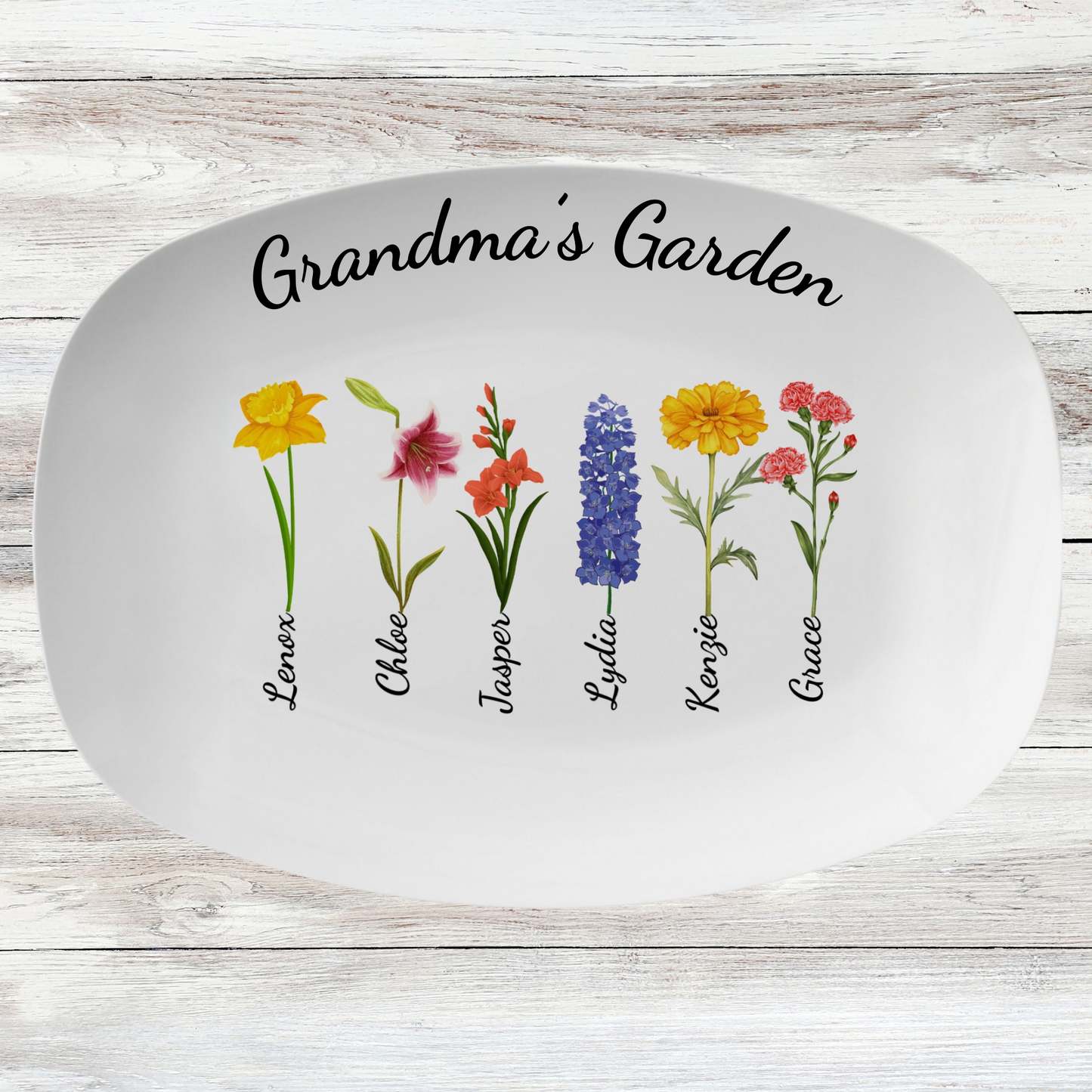 Grandma's Garden Customized Birth Flower Platter | Serving Platter 14x10in