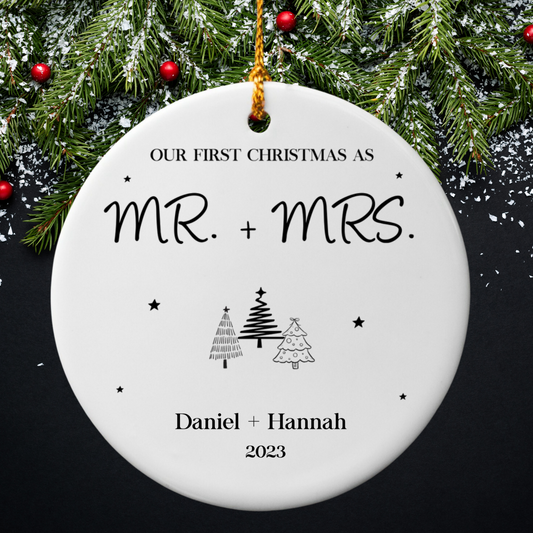Mr. + Mrs. First Christmas | Circle Ornament