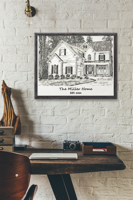 Customized Black/White Sketch of Home | Satin Photo Paper
