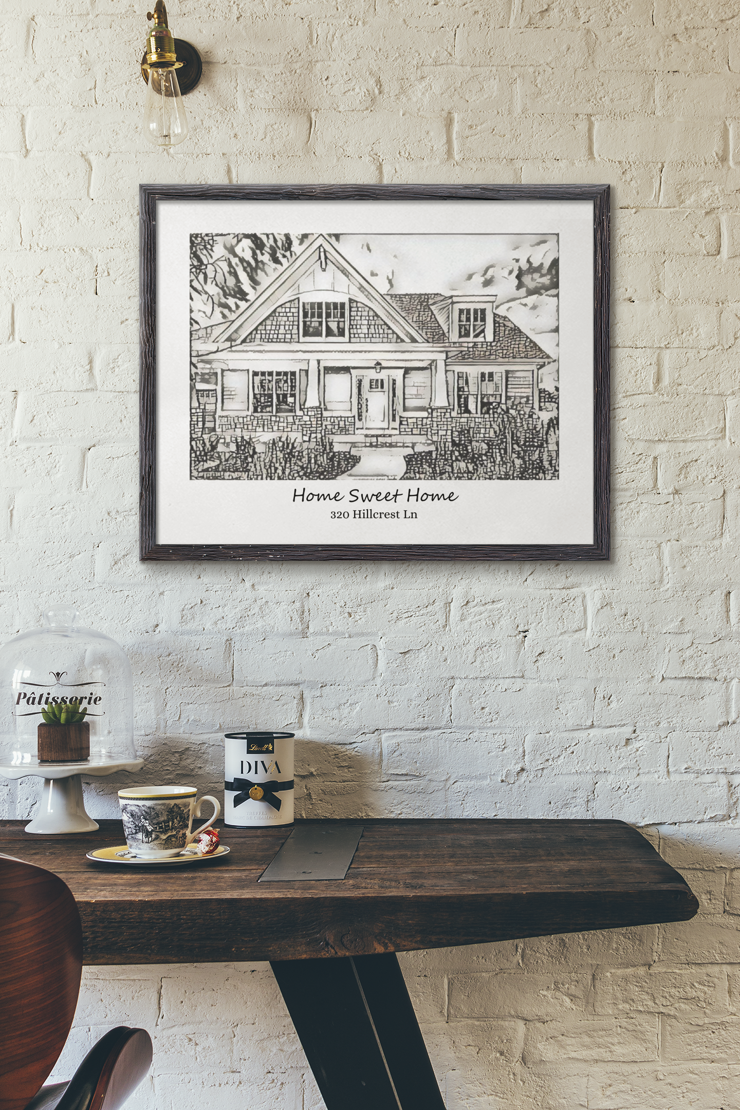 Customized Black/White Sketch of Home | Satin Photo Paper