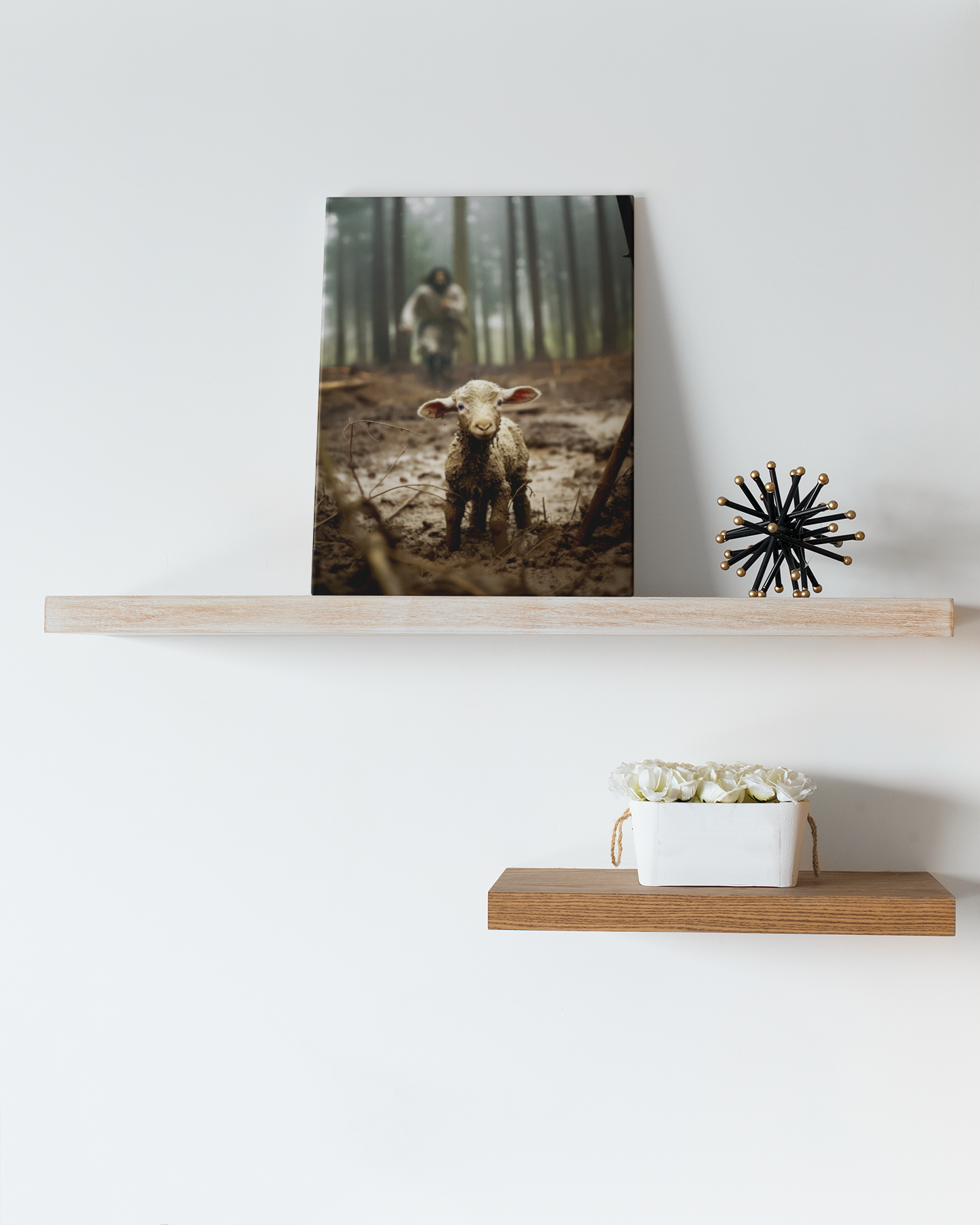 Jesus Rescues the Lamb Canvas Wall Art | Square Gallery Wrapped Canvas