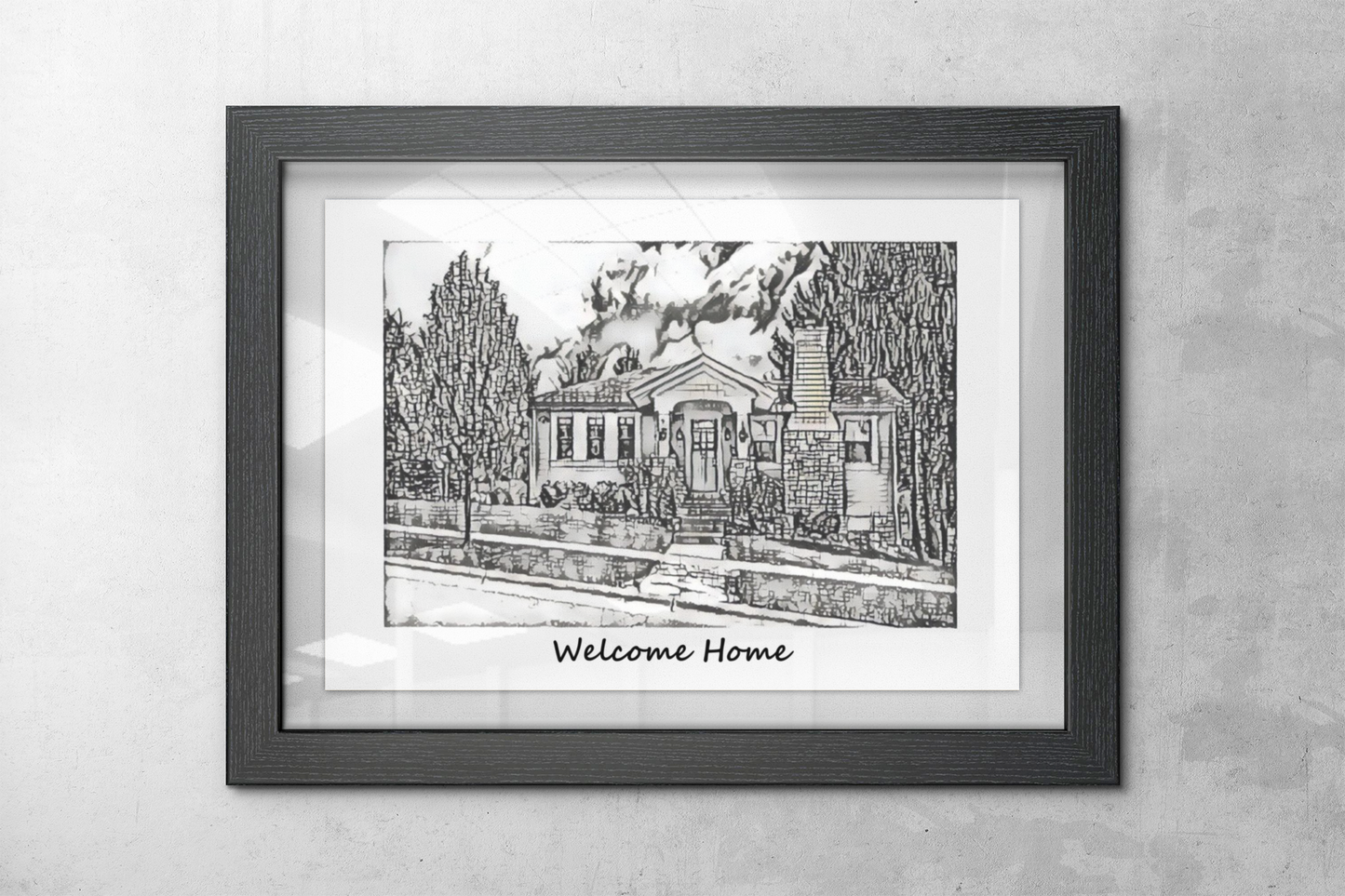 Customized Black/White Sketch of Home | Satin Photo Paper