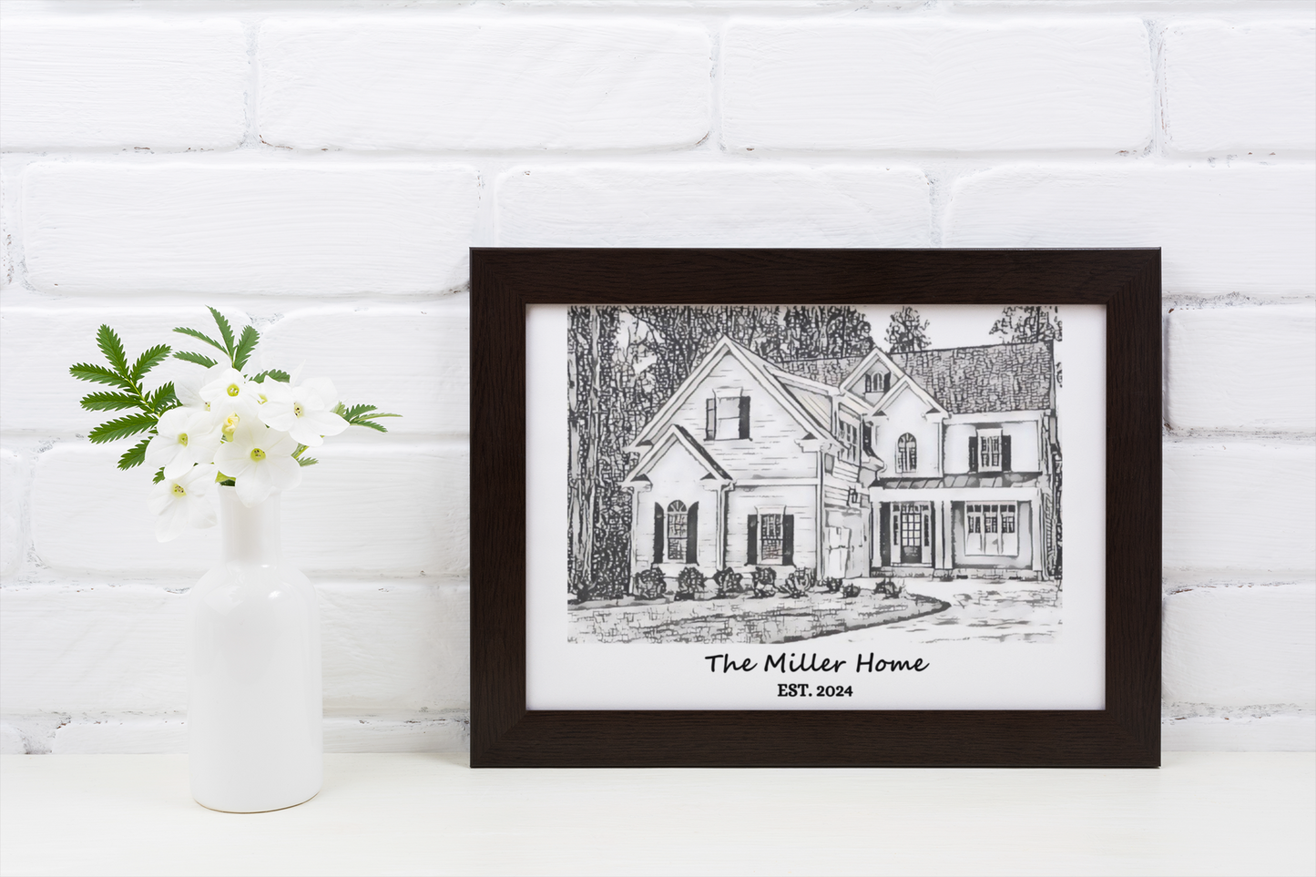 Customized Black/White Sketch of Home | Satin Photo Paper