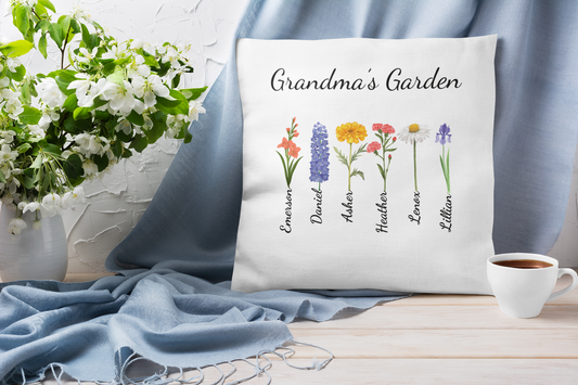Grandma's Garden Customized Birth Flower Pillow | Large Square Pillow