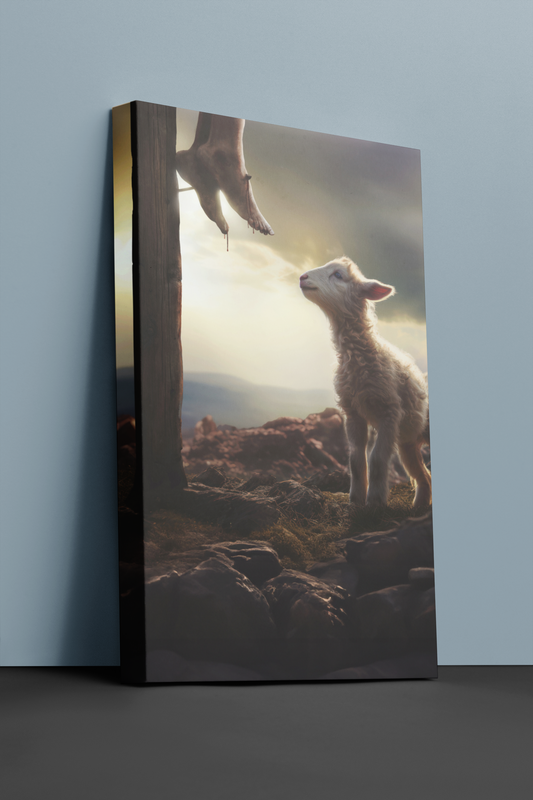 HE TOOK MY PLACE; Lamb at the Cross | Canvas Wall Art