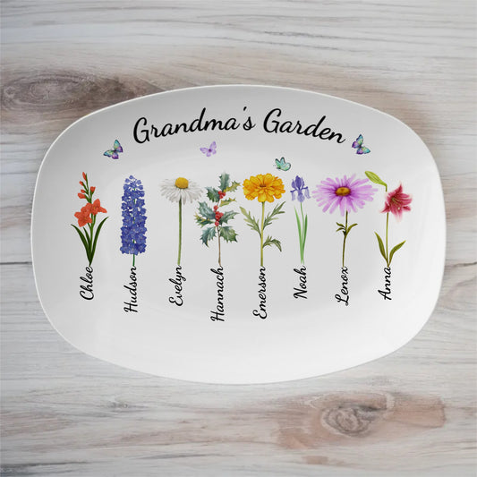 Grandma's Butterfly Garden Customized Birth Flower Platter | Serving Platter 14x10in