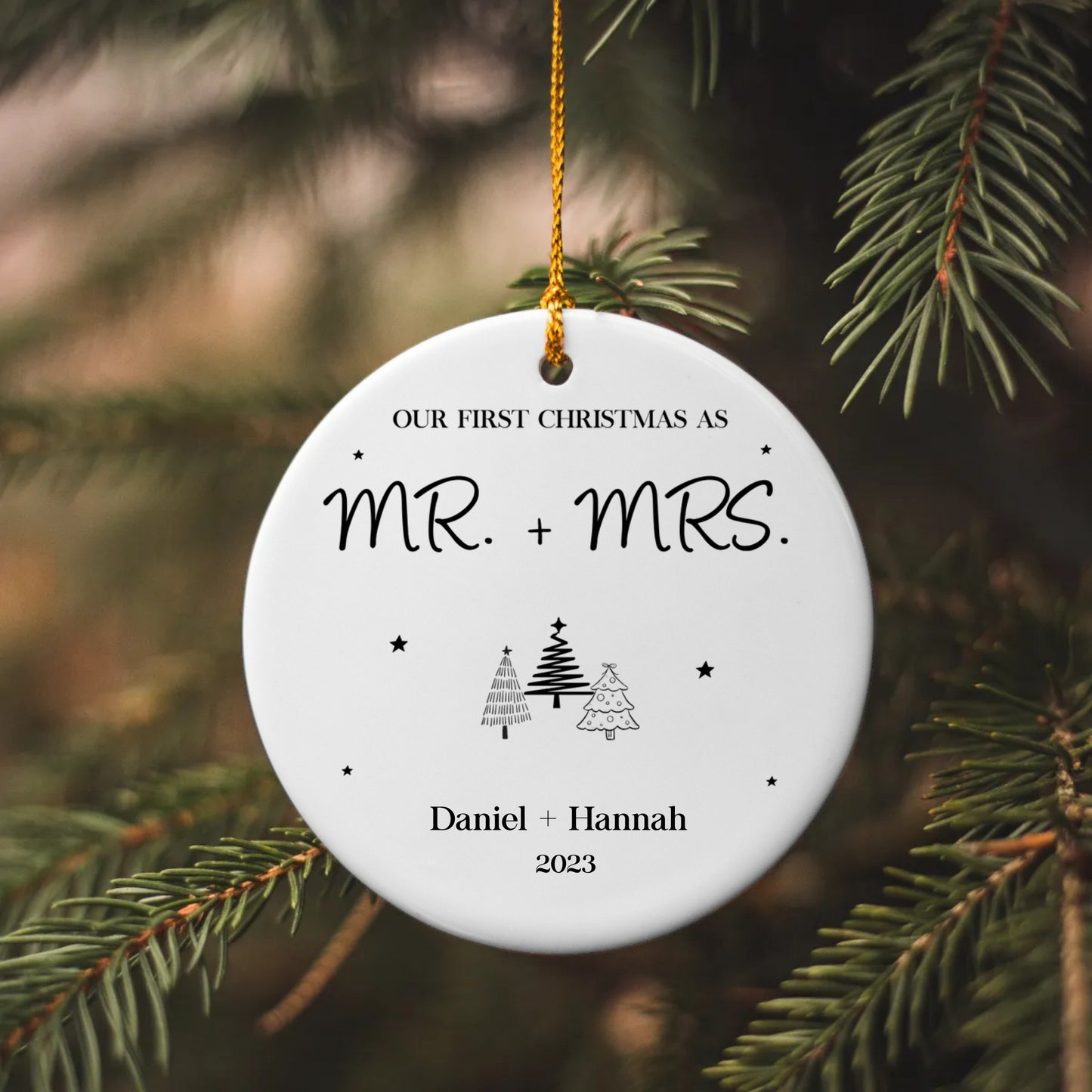 Mr. + Mrs. First Christmas | Circle Ornament