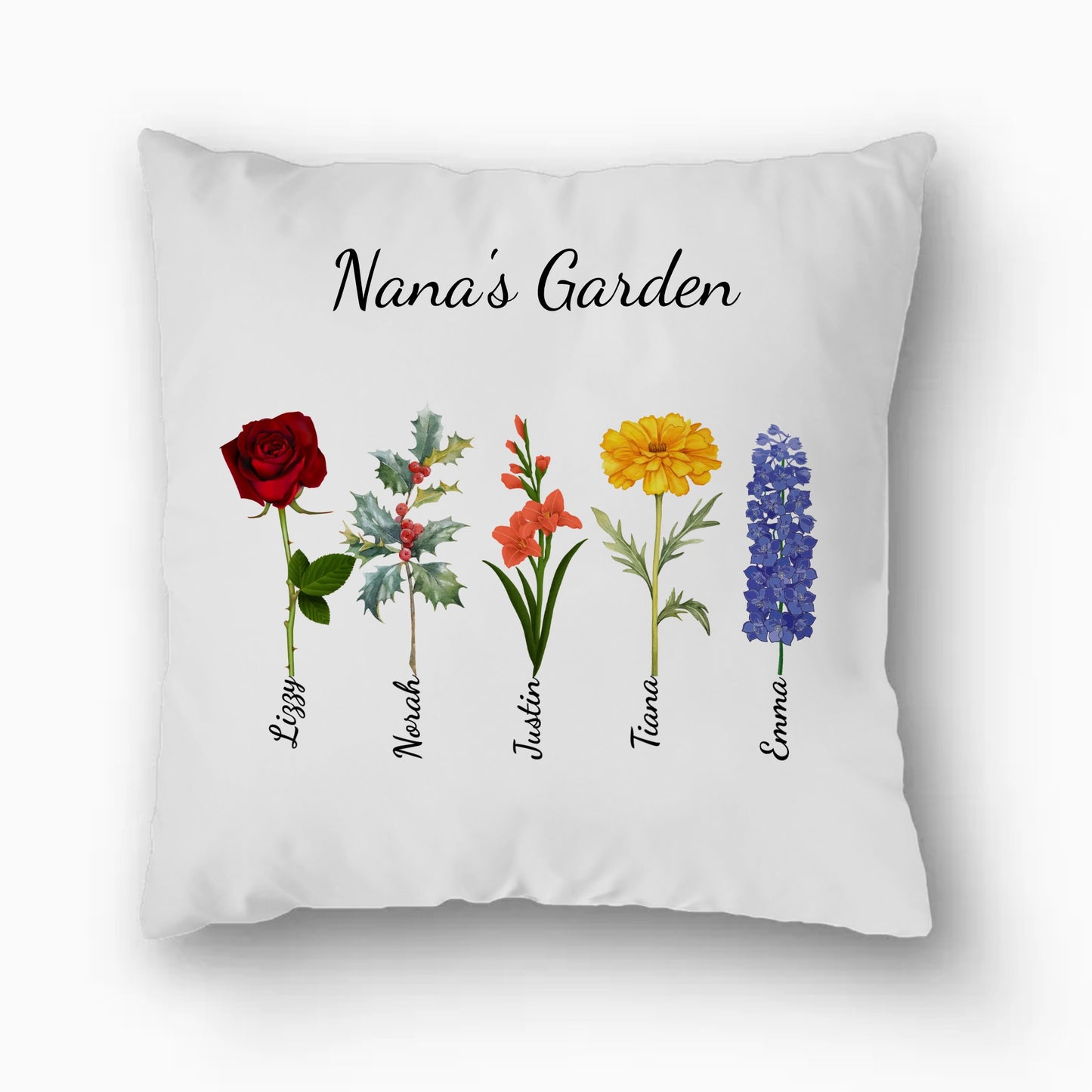 Grandma's Garden Customized Birth Flower Pillow | Large Square Pillow