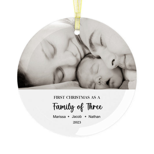 Family of 3 First Christmas Personalized | Glass Ornament